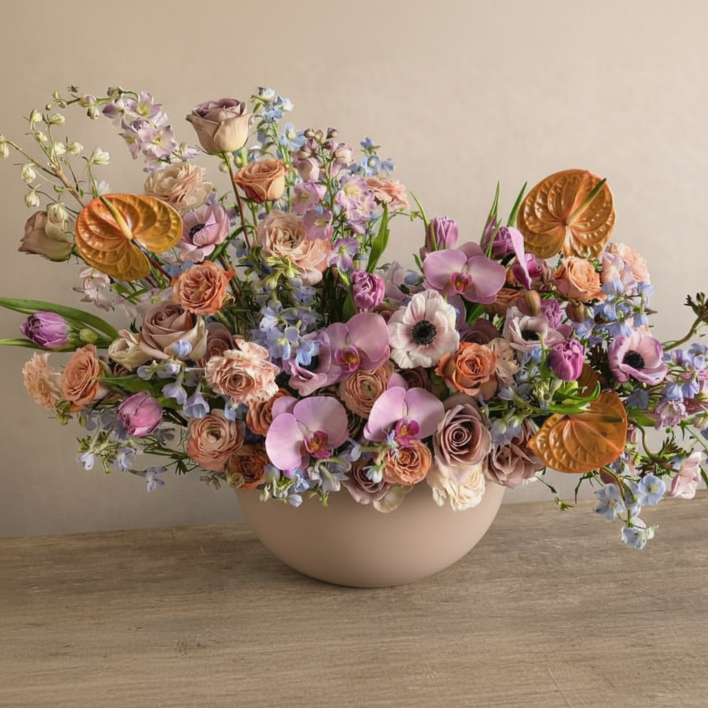 The Nude Edit floral arrangement in nude ceramic cachepot