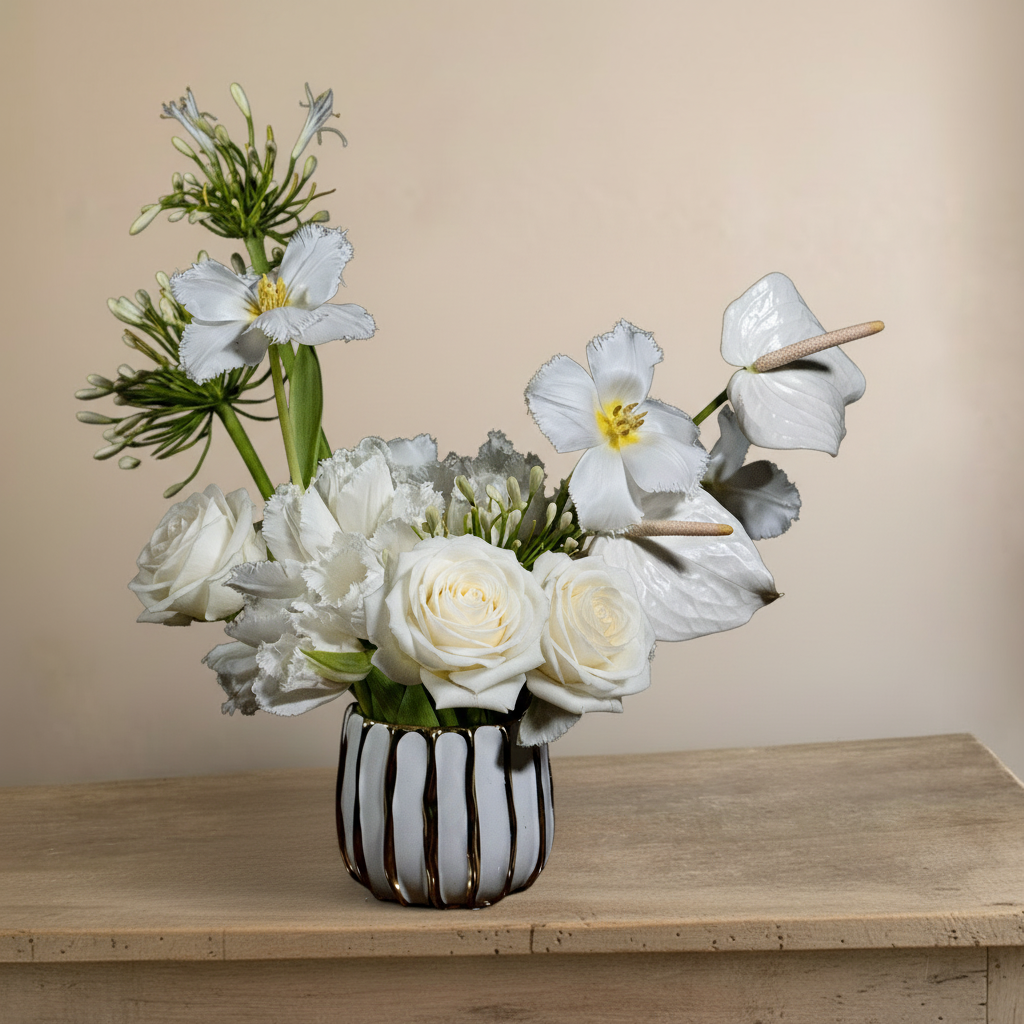 The Blanc Edit - with white agapanthus and low roses